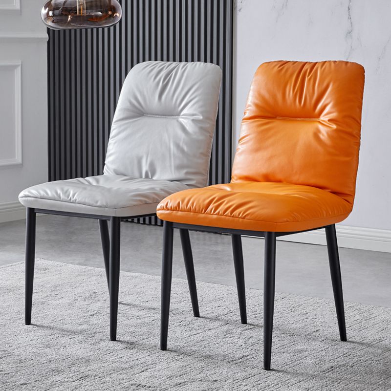 Chaises de salle à manger contemporaines en métal intérieur-extérieur, chaises de salle à manger en cuir sans bras