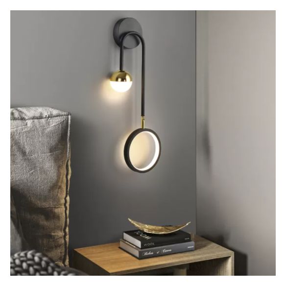 Black Metal LED Wall Lamp 2 Light Hanging Wall Sconce Lamp with Glass Globe and Acrylic Shade