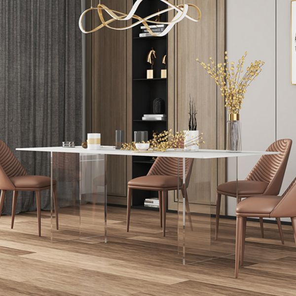 Minimalist Rectangle Shape White Dining Set Sintered Stone Kitchen Dining Set with Double Pedestal