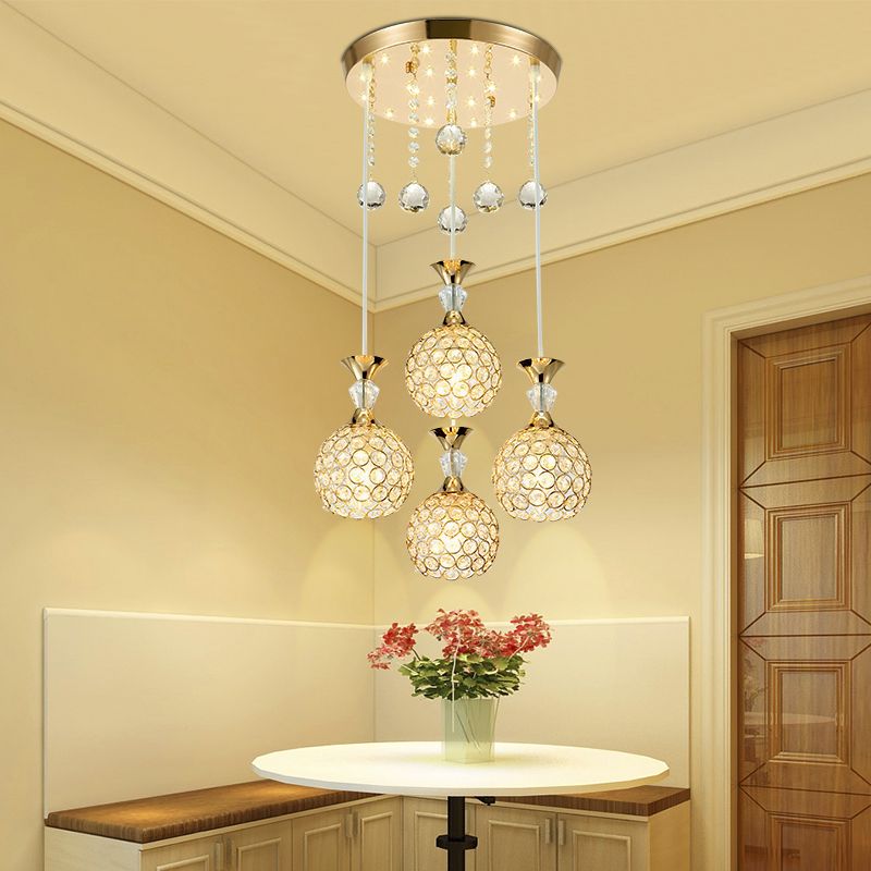 Crystal Ball Shade Multi-Light Pendant Modern 4-Bulb Ceiling Suspension Lamp for Dinner