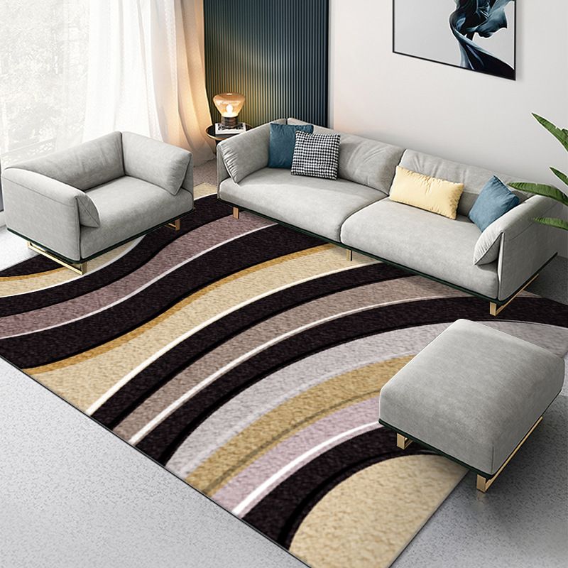 Black Abstract Striped Rug Polyester Modern Rug Stain Resistant Rug for Living Room