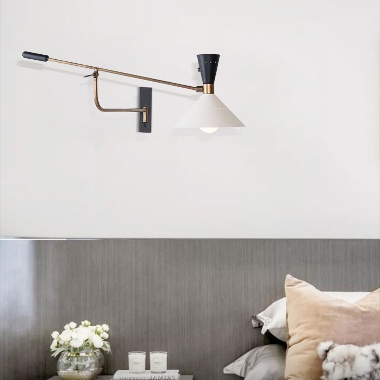 Lampada montata a parete in stile nordico illuminazione con sconde con muro conico bianco con tonalità metallica