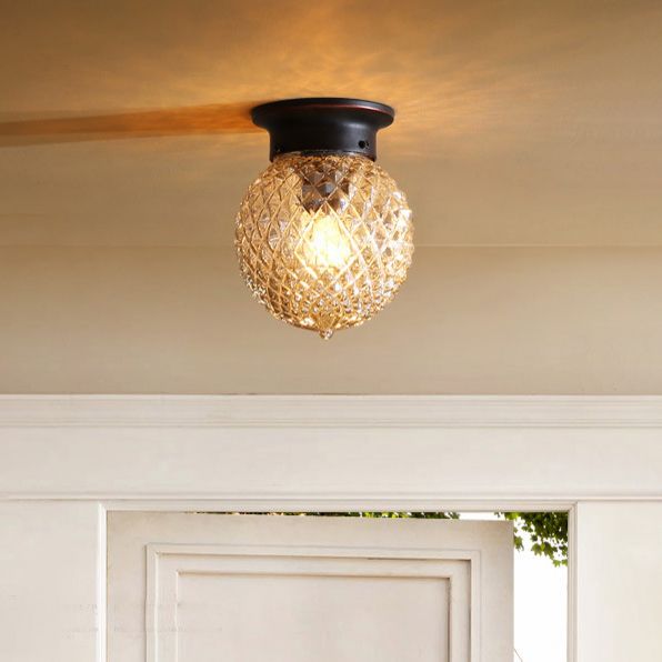 Glass Round Semi Flush Ceiling Light Vintage Aisle Ceiling Mounted Light