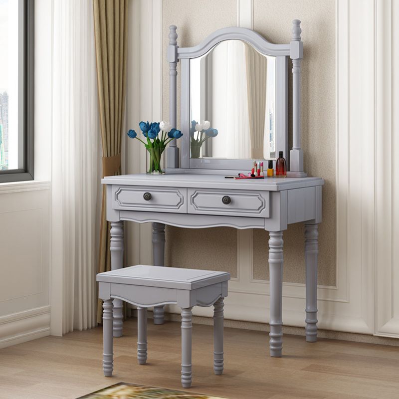 Traditional Mirrored Vanity Set Solid Wood Dressing Table with Stool