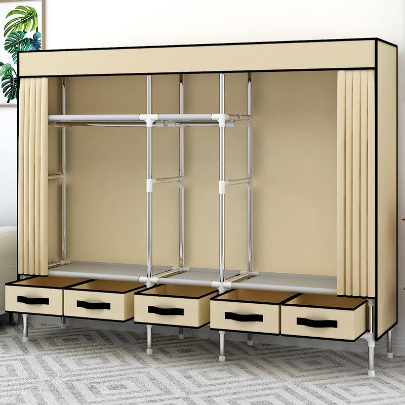 Matte Finish Wardrobe for Home Modern Style Storage Cabinet with Metal Frame