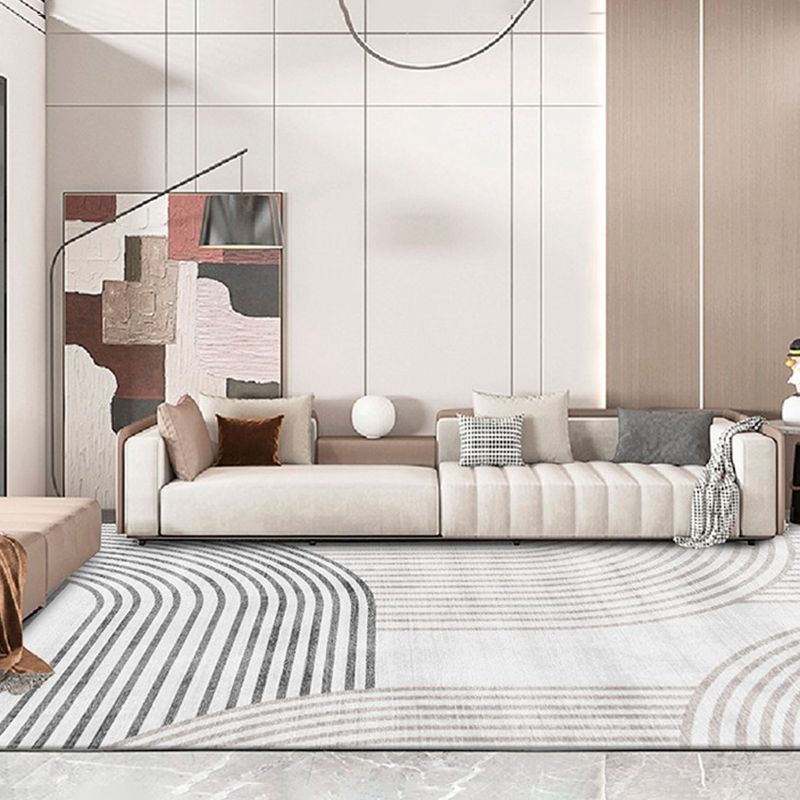 Gray Simple Rug Polyester Trajectory Rug Non-Slip Backing Rug for Living Room