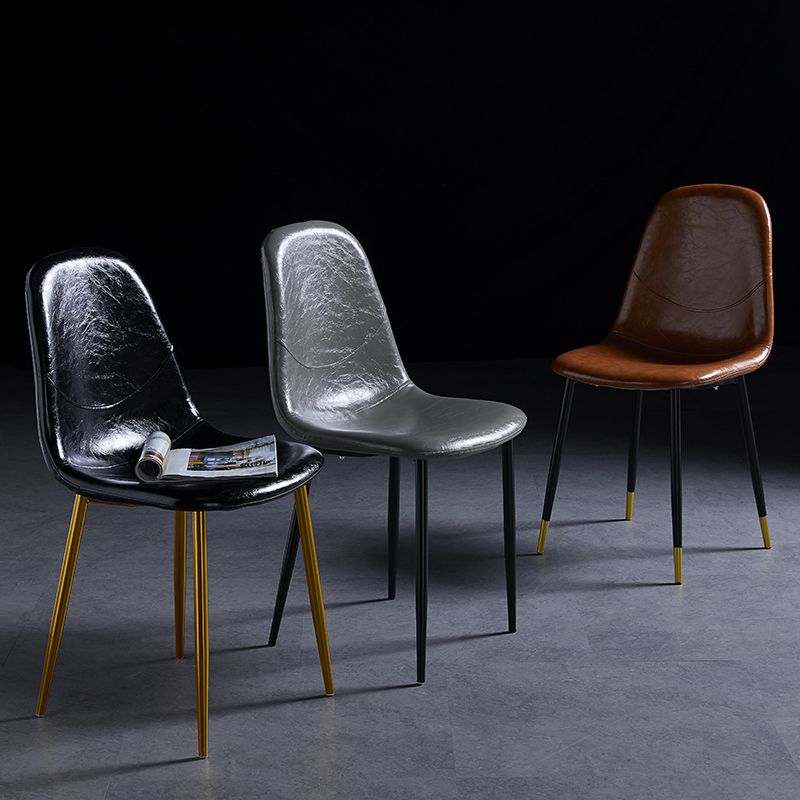 PU Leather Armless Dining Chairs Solid Back Dining Side Chair with Metal Legs