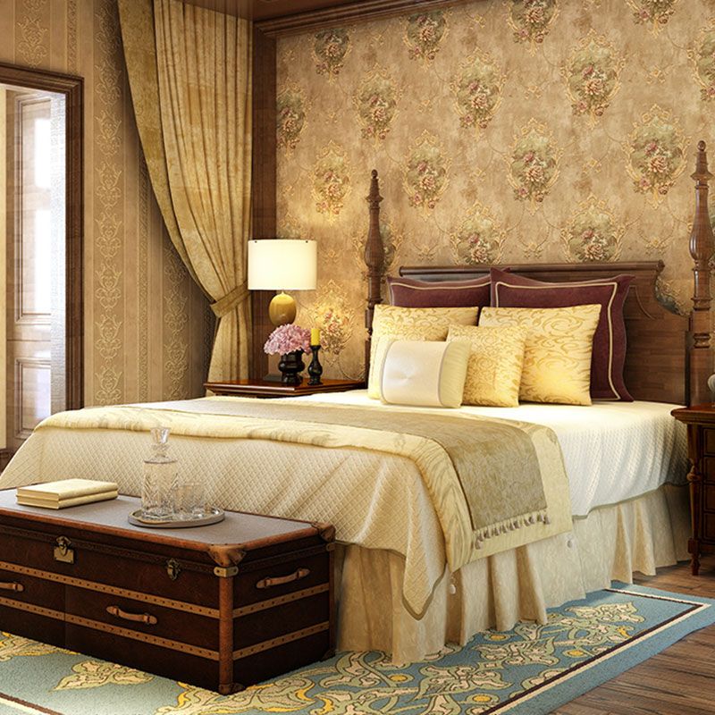 Water-Resistant Damasque Wall Decor 57.1 sq ft. Retro Wallpaper Roll for Guest Room Decoration