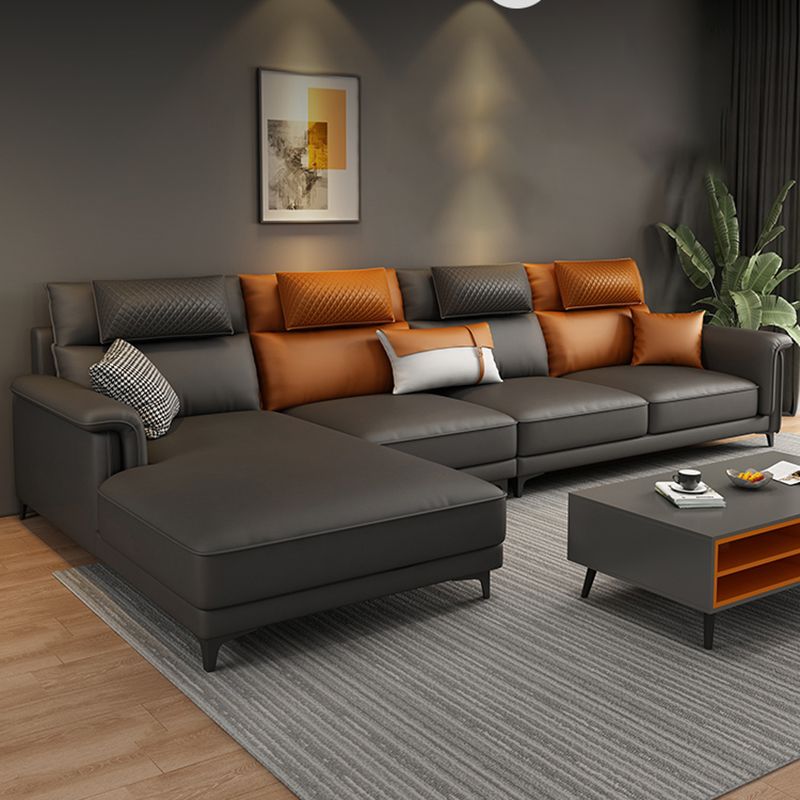 Pillow Top Arm Contemporary Back Settee Couch with Pillows in Gray