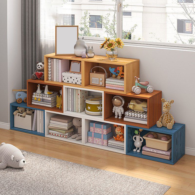 Closed Back Wooden Bookshelf Modern Living Room Horizontal Bookcase