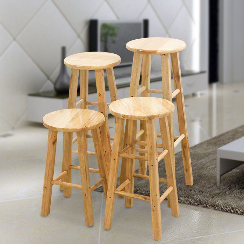 Modern Armless Counter Stool Rubber Wood Kitchen Bar Stool with Seat and Pedal
