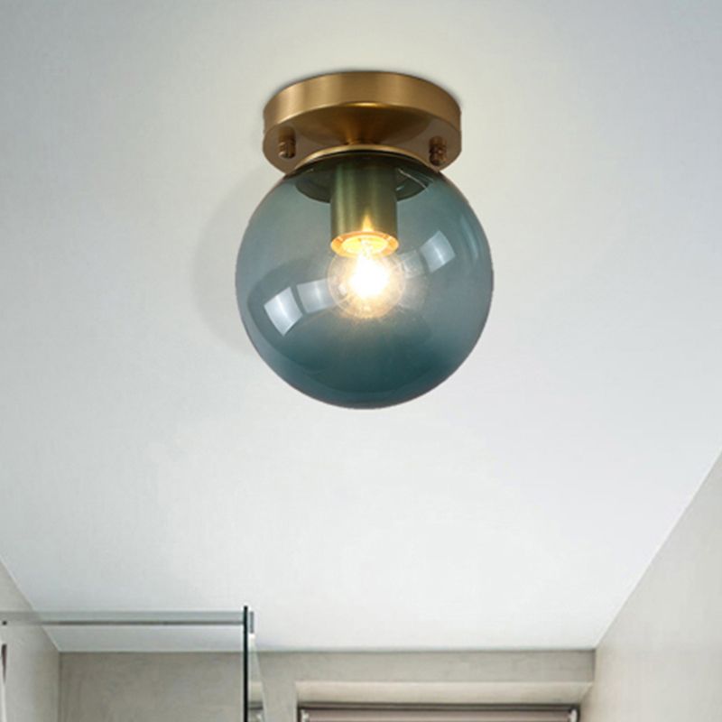 Blue/Tan Spherical Flushmount Light Minimalism Glass 1 Head Balcony Ceiling Light Flush Mount