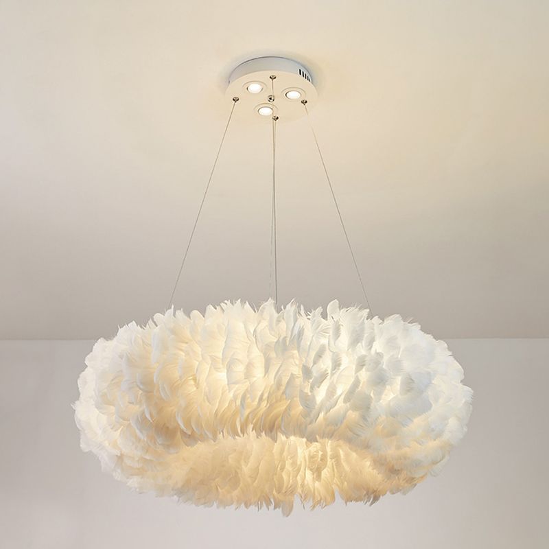 Modern Circular Chandelier Lights Feather Chandelier Light Fixture in White