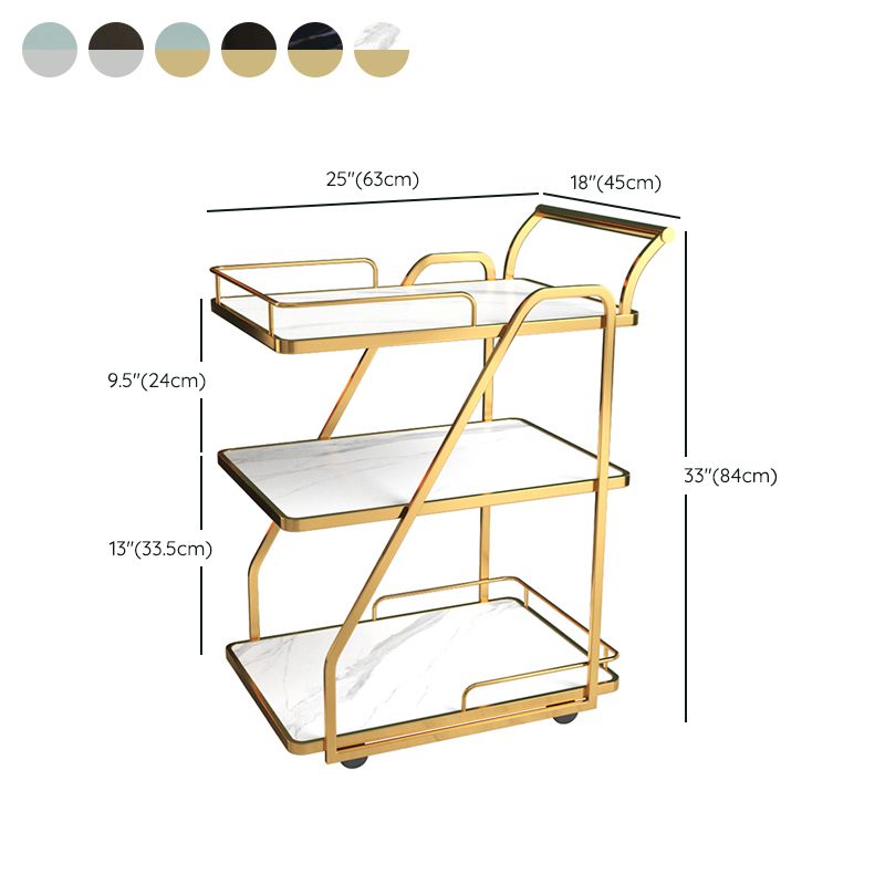 Contemporary 33.07"H Rolling Prep Table Rectangular Metal Prep Table for Dining Room