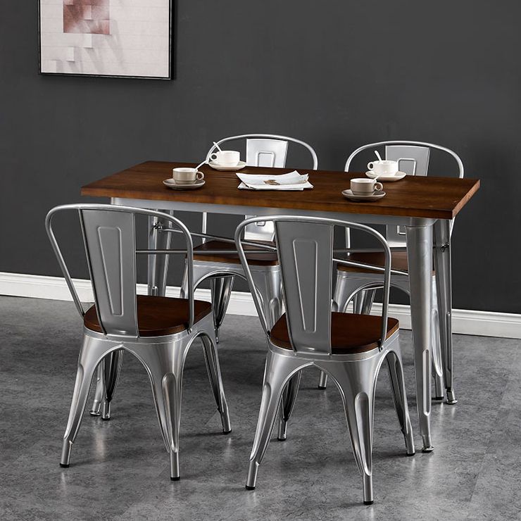 Industrial Style Solid Wood Dining Set with Metal 4 Legs Fixed Table Dinette Set for Restaurant