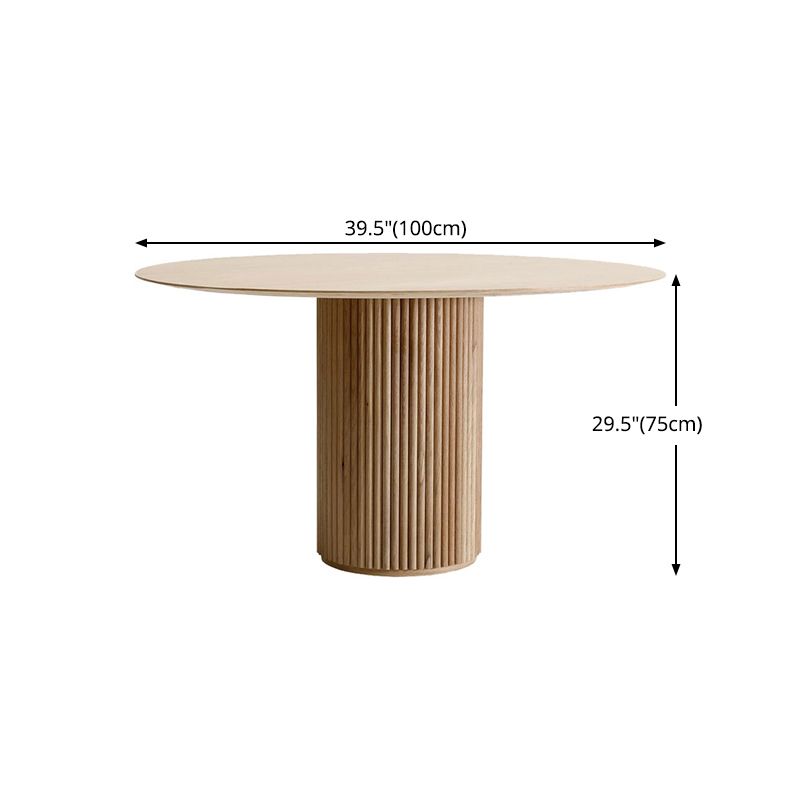 Round Shape Modern Dining Table Wood Color Fixed Table with Solid Wood