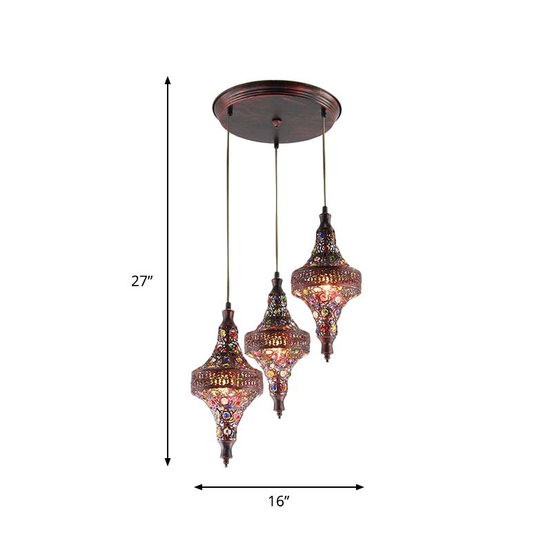 Copper 3 Bulbs Multi Light Pendant Traditional Metal Teardrop Suspension Lamp for Kitchen