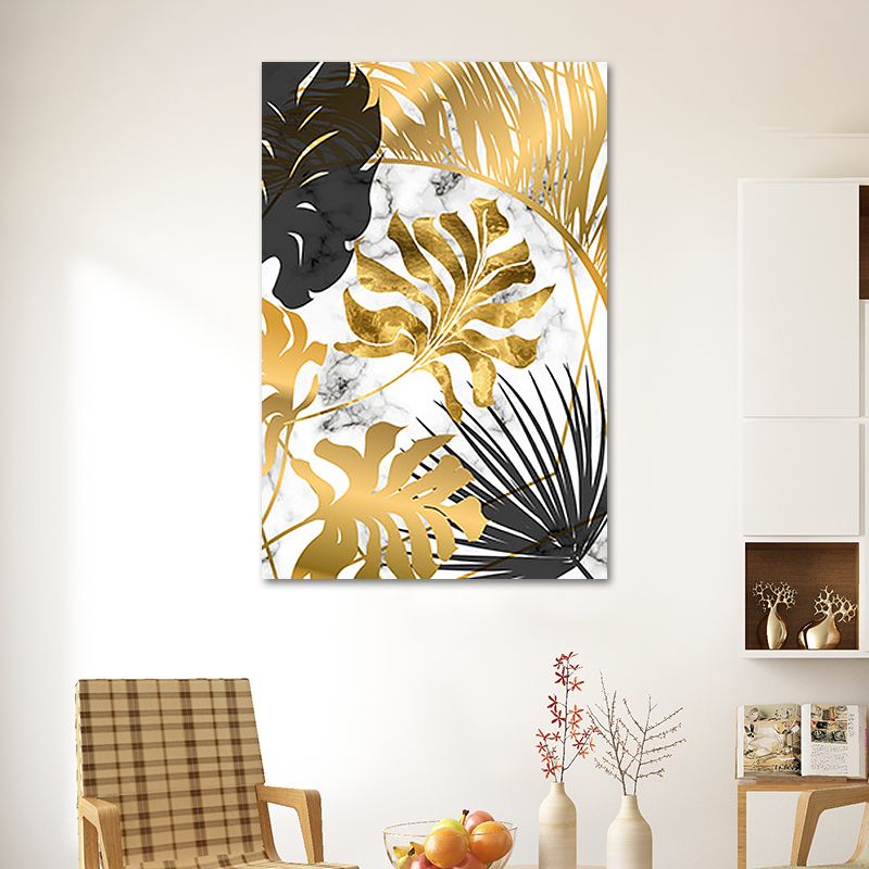 Gold Botanical Leaves Painting Textured Wall Art Decor for Bedroom, Multiple Sizes