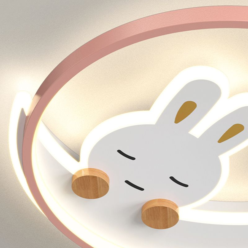 Plafonnier LED à 1 lumière en forme de lapin en métal pour chambre d'enfant