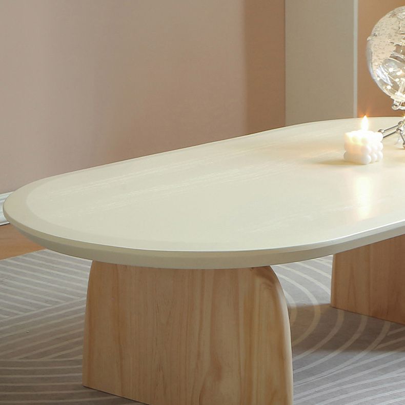 Oval Pine Wood Coffe Table with Wooden Sled Base Cocktail Table