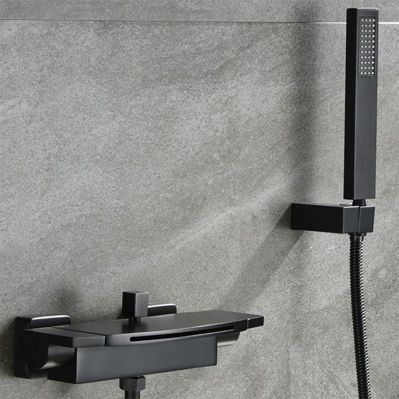 Modern Wall Mounted Metal Tub Filler Double Handles Waterfall Tub Faucet Trim