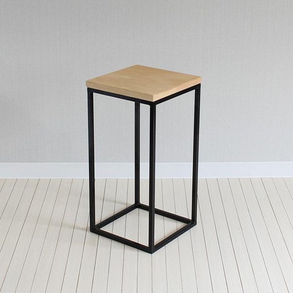 Modern Wood Square Top Side Table 23.6" Tall Iron Frame End Table