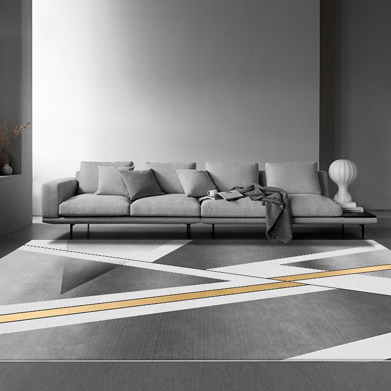 Stylish Geometric Pattern Rug Grey Casual Rug Polyester Pet Friendly Washable Area Rug for Living Room