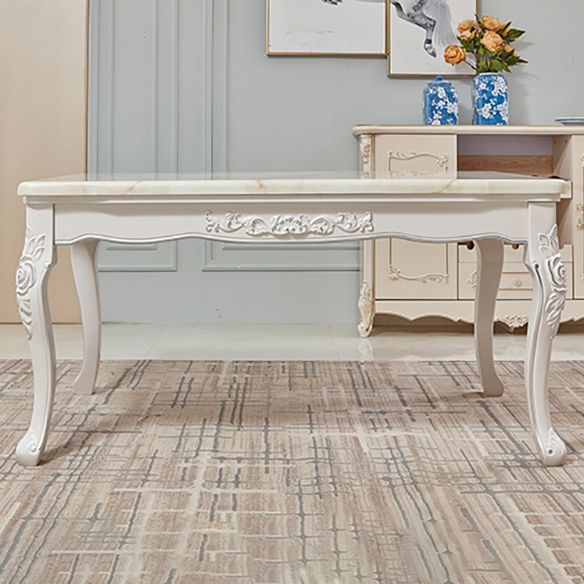 Victorian Marble Table Set of 5/7 with Rectangle Table Caved Dining Set with Textile Chairs