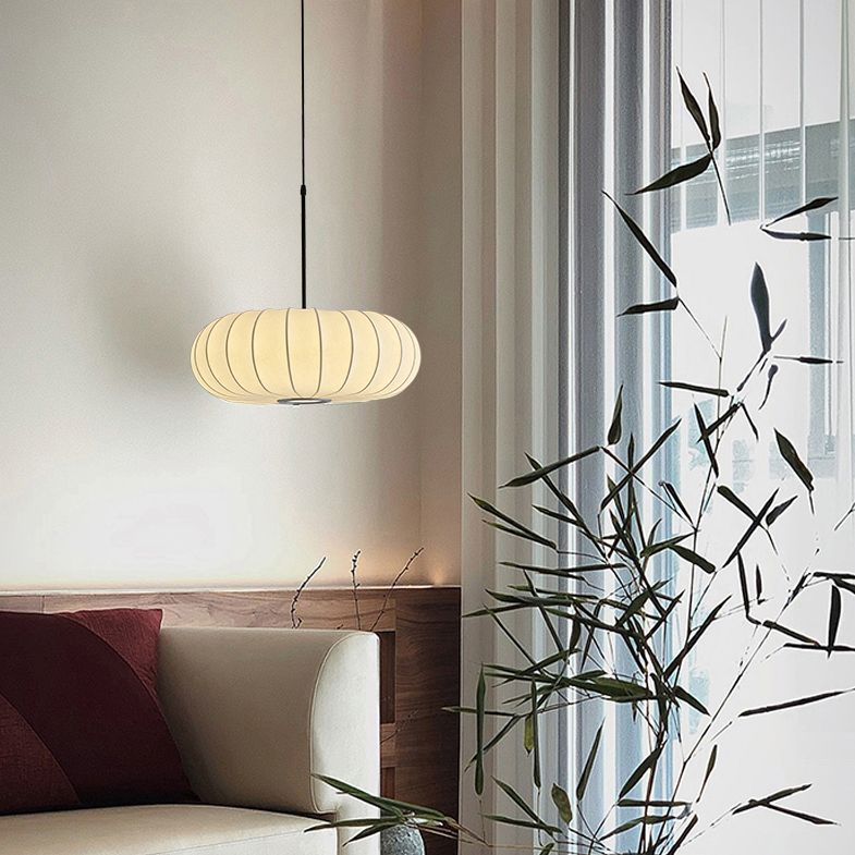 Lampada sospesa a forma di zucca bianca Simplicità a 1 luci a soffitto di seta per sala da tè