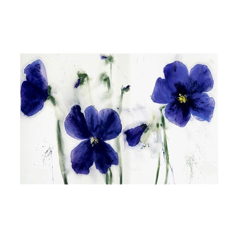 Blue Flowers Wall Decor Watercolor Minimalist Textured Canvas Wall Art for Hotel