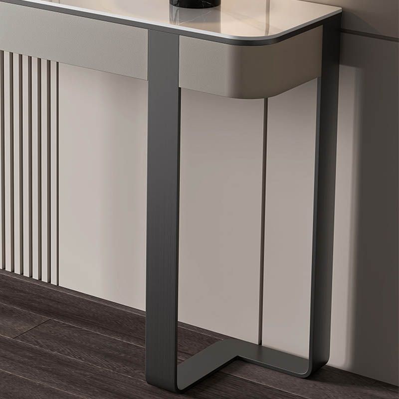 Modern Rectangular Console Table Stone Console Sofa Table in Grey/Gold