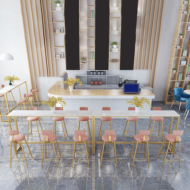 1/2/7 Pieces Glam Iron Bar Table Set Rectangle White Faux Marble Bistro Set with Footrest