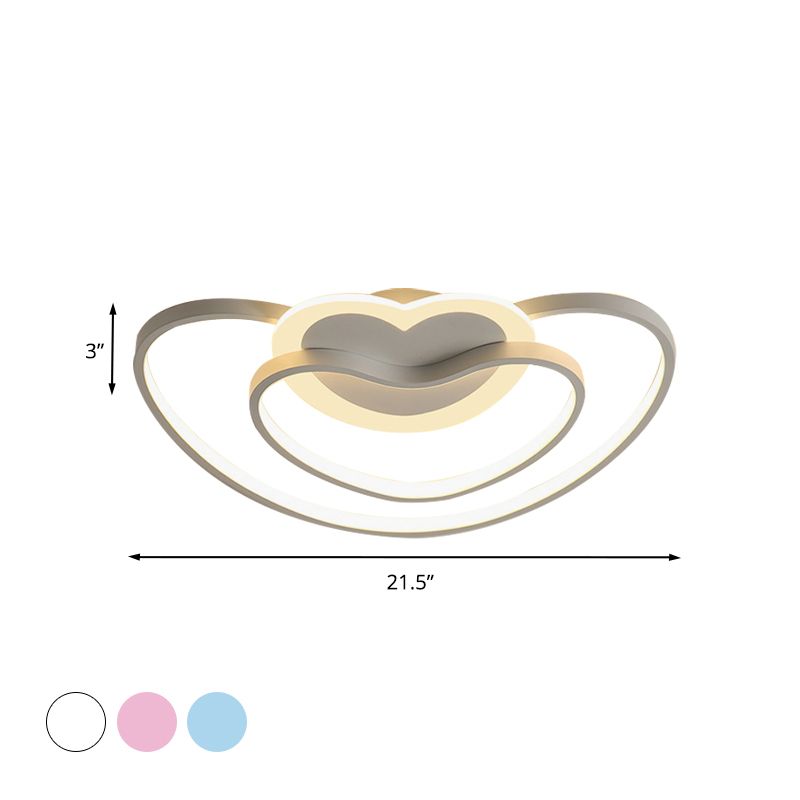 Plafonnier LED nordique avec abat-jour en acrylique blanc/rose/bleu, plafonnier à double cadre en forme de cœur aimant