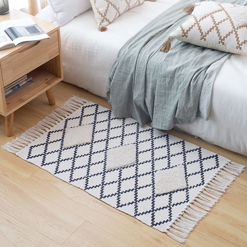 Stylish Diamond Patterned Rug Multi-Color Boho Carpet Cotton Pet Friendly Washable Rug for Room