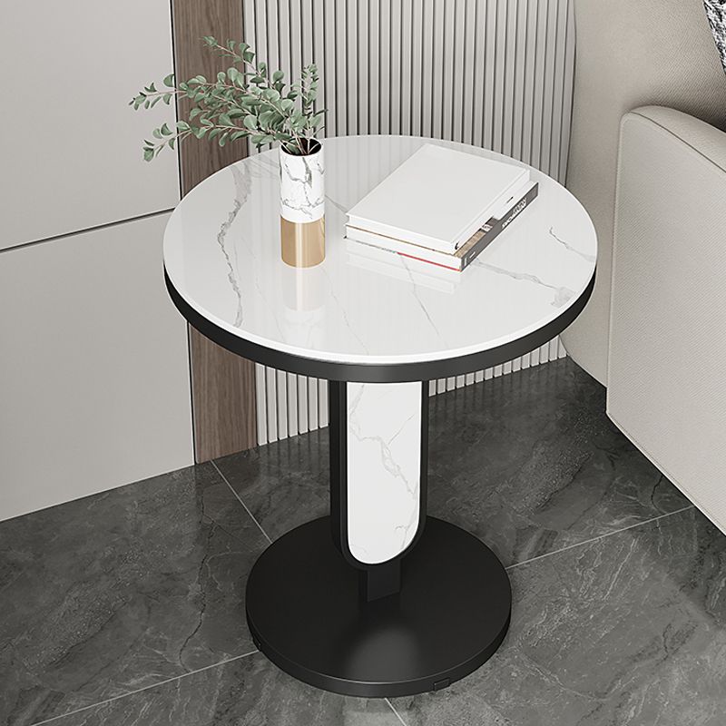 Glam Metal Side Table with  Round Stone Top Accent Side Table
