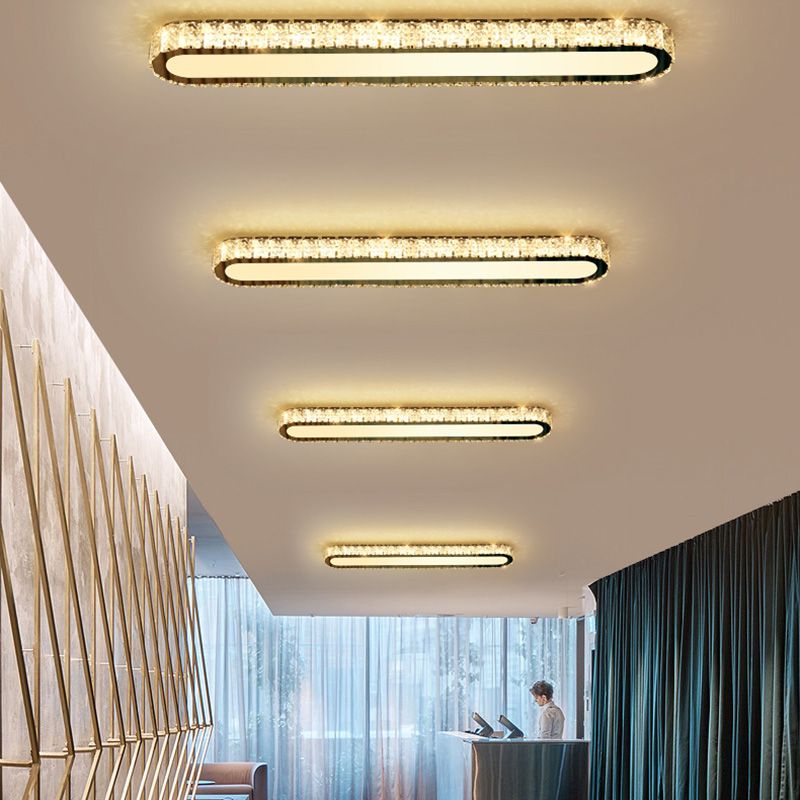 Luminaire encastré ovale contemporain en cristal à 1 lumière, plafonnier argenté