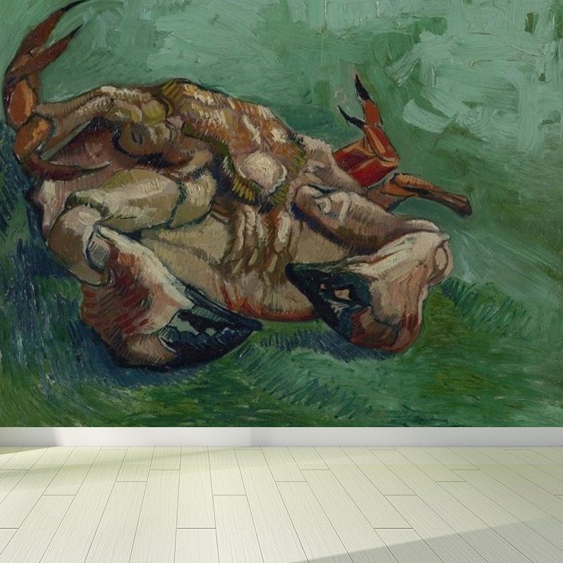 Green Reversed Crab Mural Wallpaper Moisture-Proofing Modern Bathroom Wall Covering
