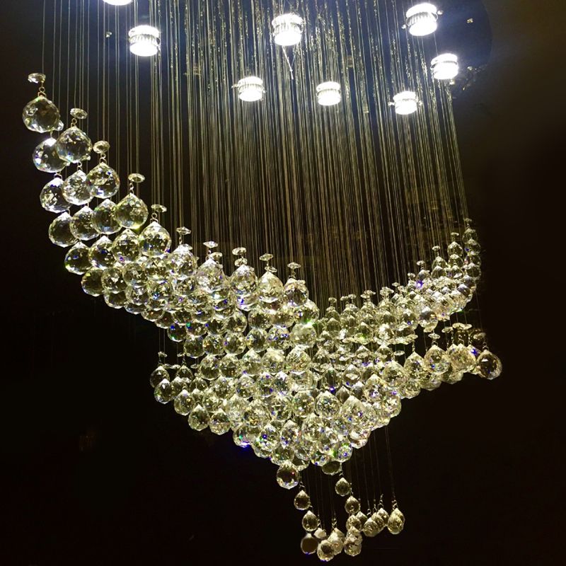 Stainless Steel 11/14 Heads Flush Mount Novelty Modern Crystal Bird Shaped Ceiling Light