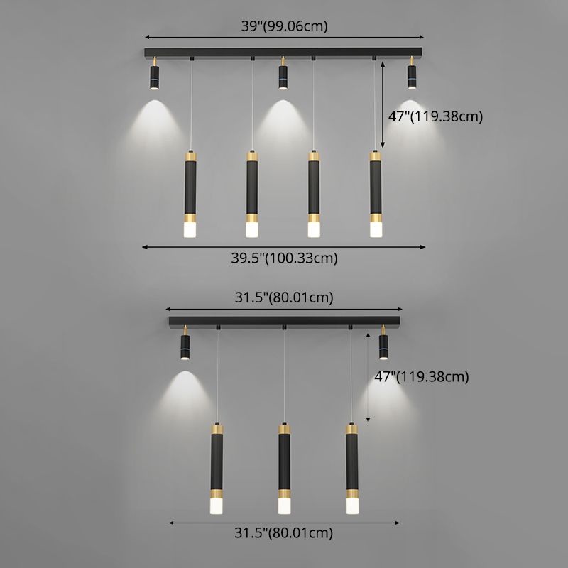 Moderne Kronleuchterzylinder Island Leuchten Metallinselbeleuchtung in Schwarz und Gold