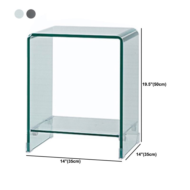 Contemporary Glass Square Side Table Sled End Table with Shelf