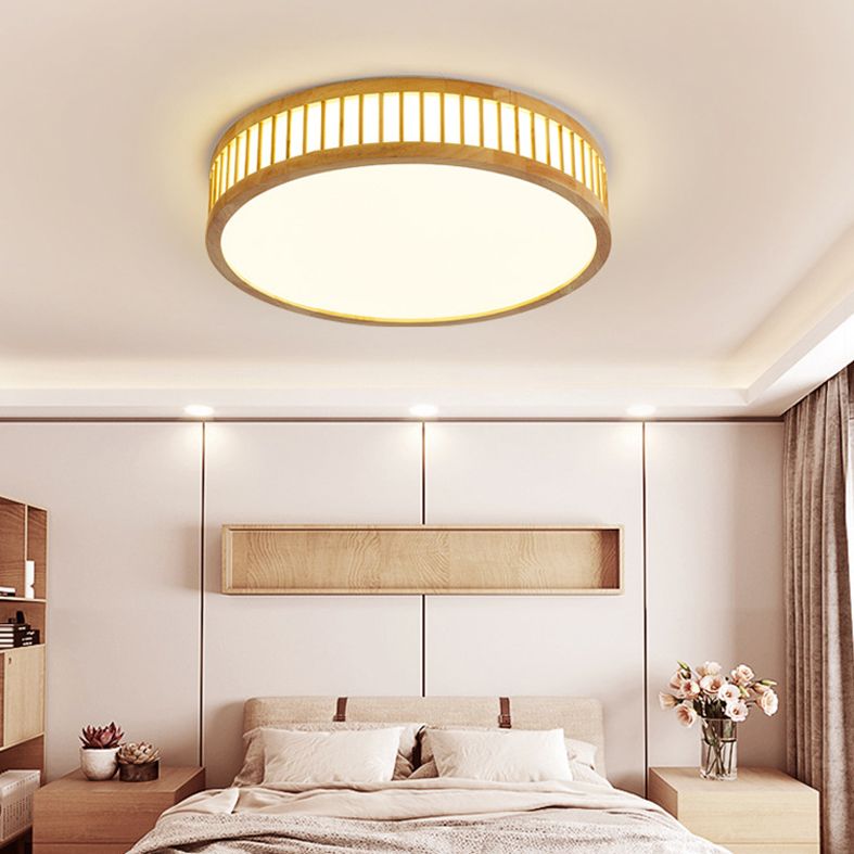 Log Color Geometric LED Flush Mount in Modern Creative Style Wooden Ceiling Light with Acrylic Shade