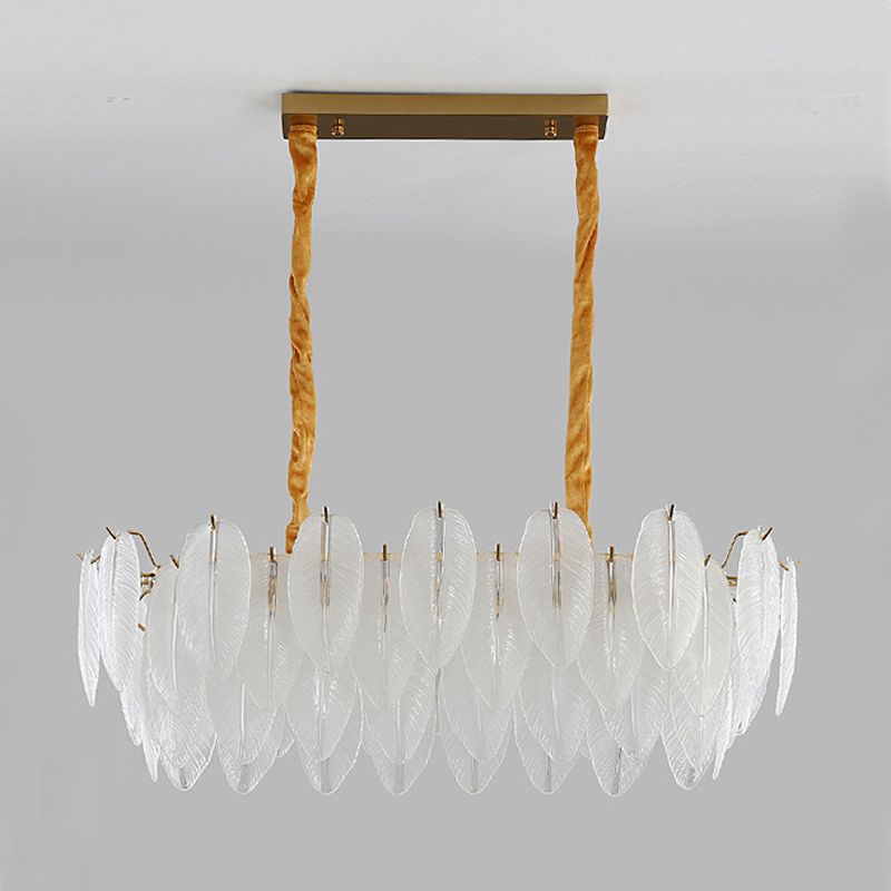 Modern Style Island Light Feather-shaped Glass Hanging Light for Dining Room