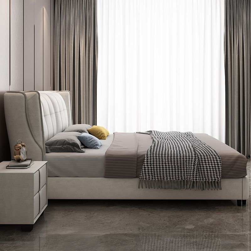 Contemporary Tufted Standard Bed with Wingback Headboard and Legs