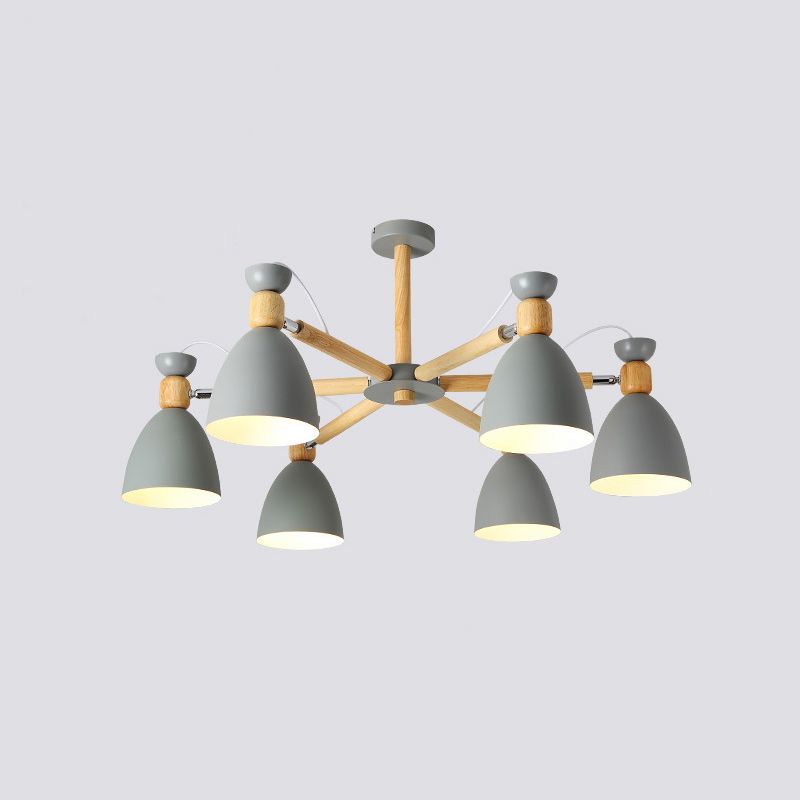 Metal Flared Semi-Flush Mount Contemporary Ceiling Light with Wood Arm for Living Room