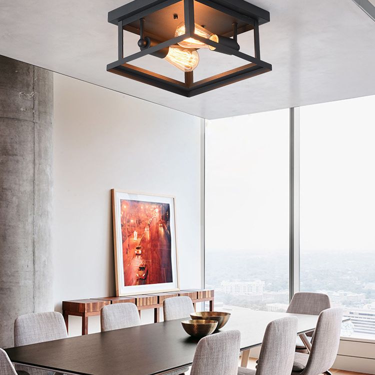Square Flush Mount Ceiling Light Nordic Industrial Style Metal Ceiling Mount Chandelier for Hallway