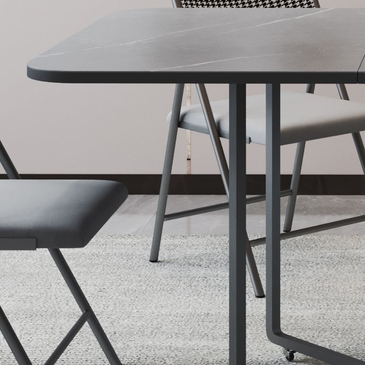 Metal Base Modern Rectangular Table Sintered Stone Top Table with Drop Leaf