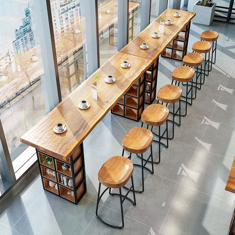 Industrial 1/2/9 Pieces Solid Wood Bar Table Set Fixed Counter Set for Home Use