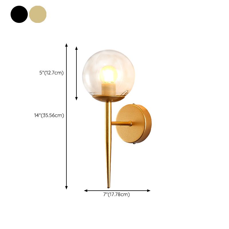 Clear Globe Shade Wall Sconce Metal Contemporary Wall Armed Light in Black / Gold