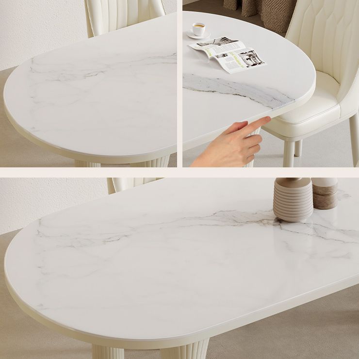 Modern Oval Stone Top Dining Table with Wood Legs for Living Room