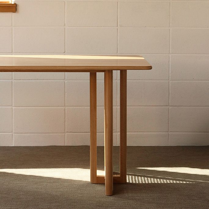Modern Oak Table for Restaurant Rectangle Dining Table with Double Pedestal